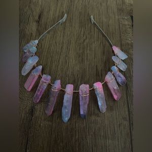 Brand New LARGE Blue & Pink Raw Crystal Crown/Headband